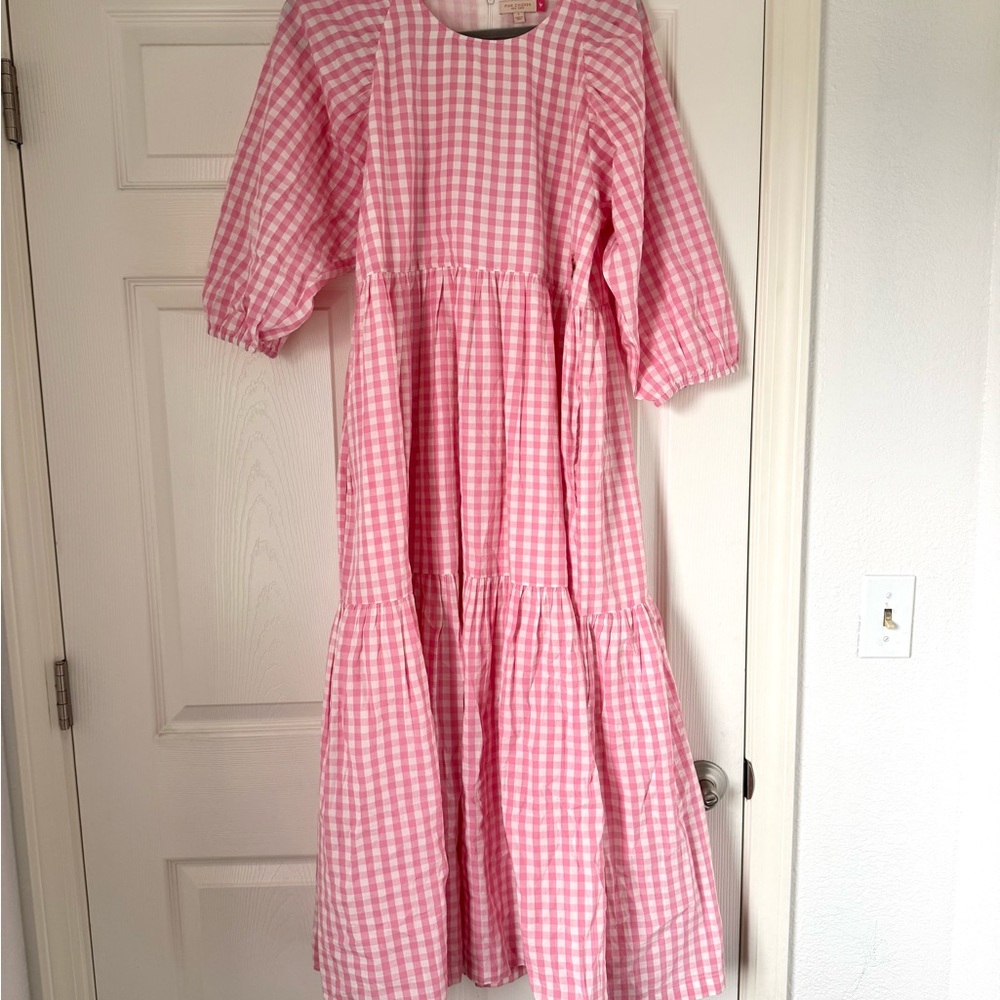 Pink Chicken Pink and White Tiered Sundress with Puff Sleeves